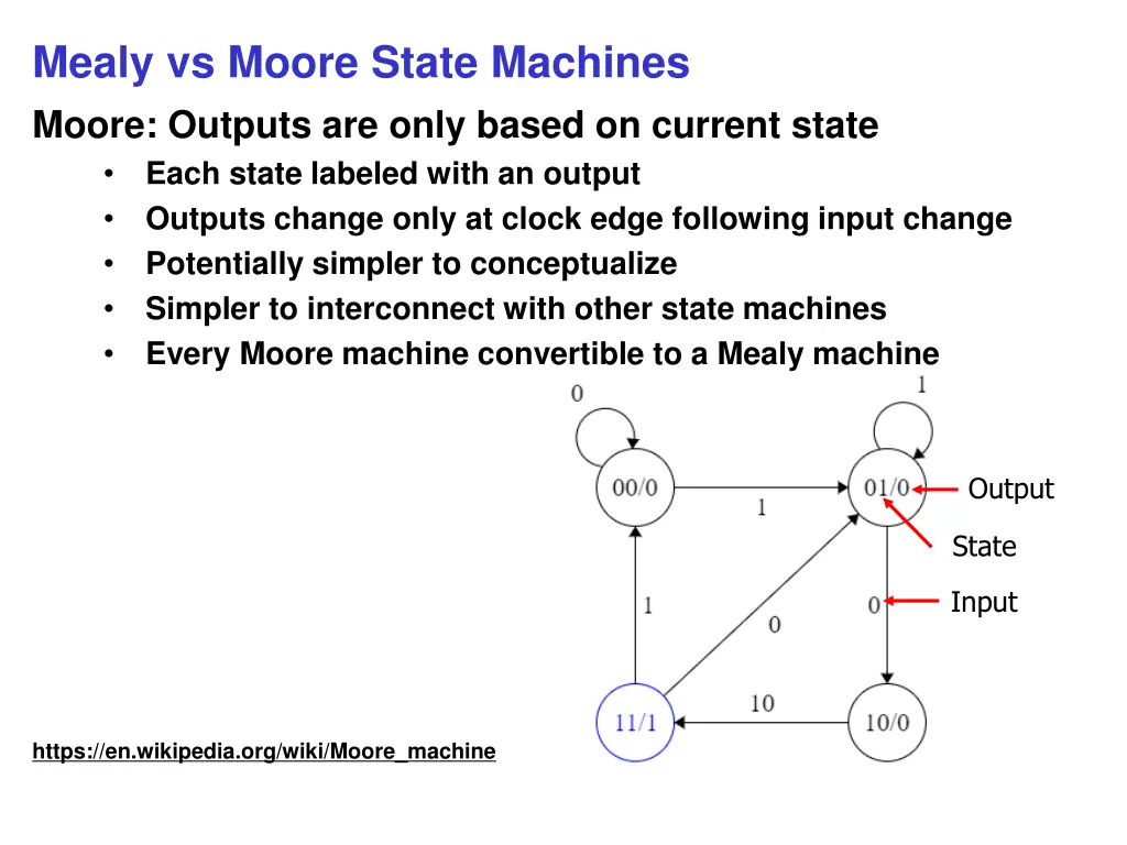 mealy vs moore state machines moore outputs
