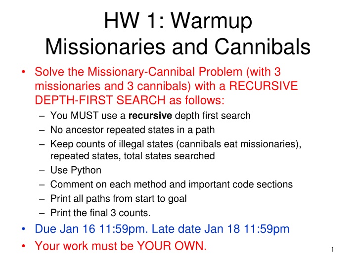 hw 1 warmup missionaries and cannibals solve