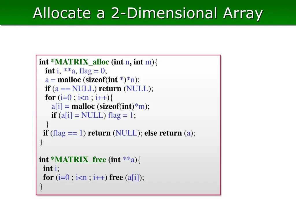 allocate a 2 dimensional array
