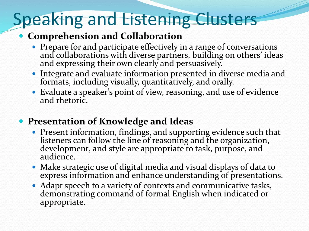 speaking and listening clusters comprehension