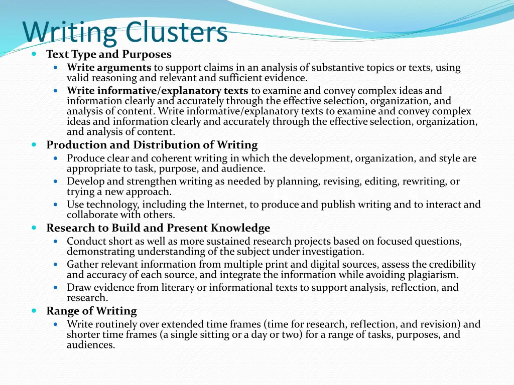 writing clusters text type and purposes write