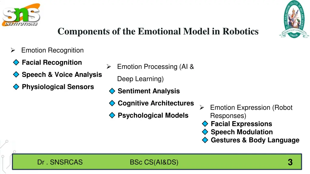 components of the emotional model in robotics
