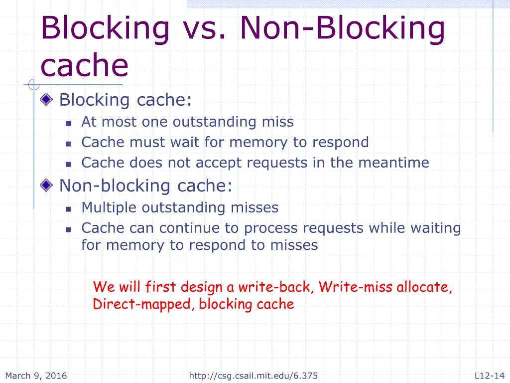 blocking vs non blocking cache blocking cache