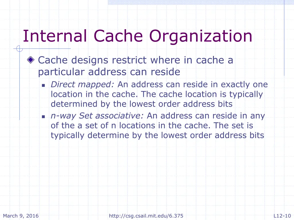 internal cache organization