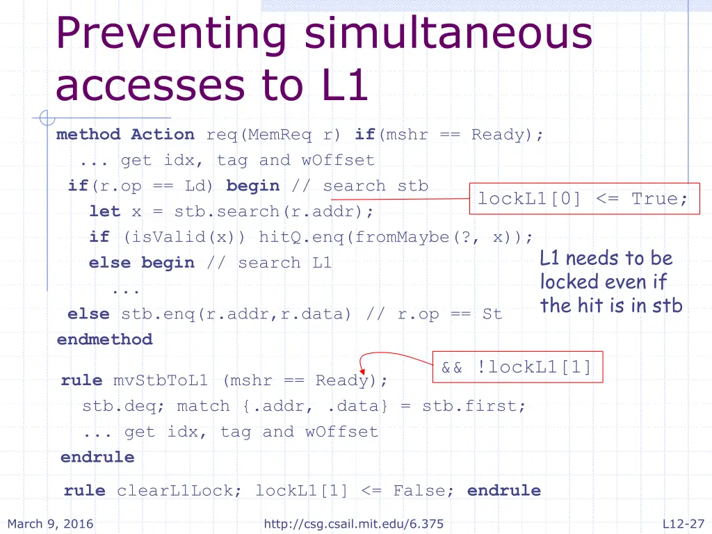 preventing simultaneous accesses to l1