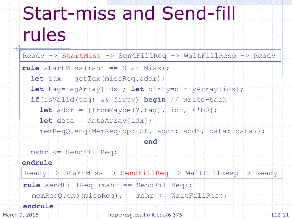 start miss and send fill rules
