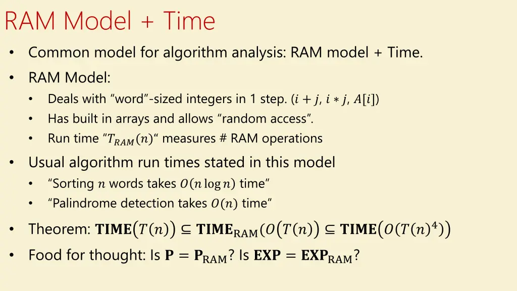 ram model time common model for algorithm