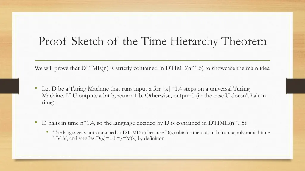 proof sketch of the time hierarchy theorem