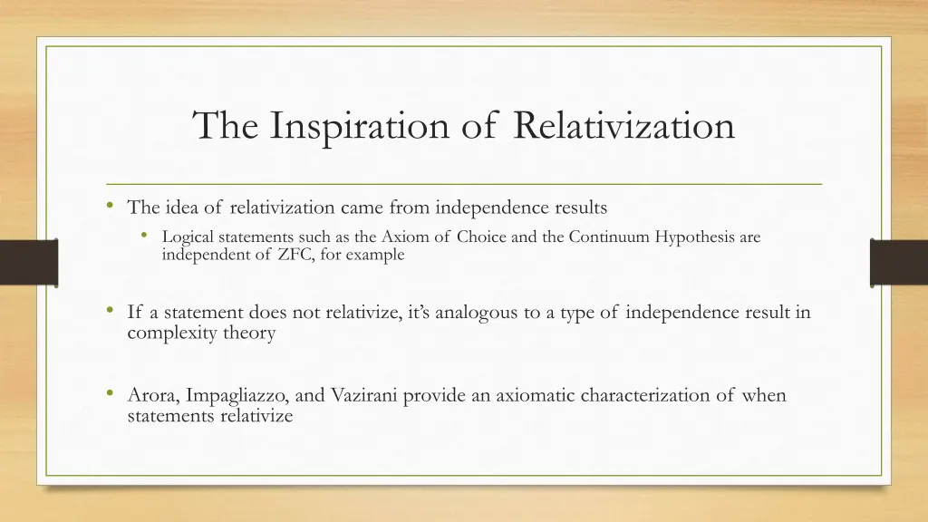 the inspiration of relativization