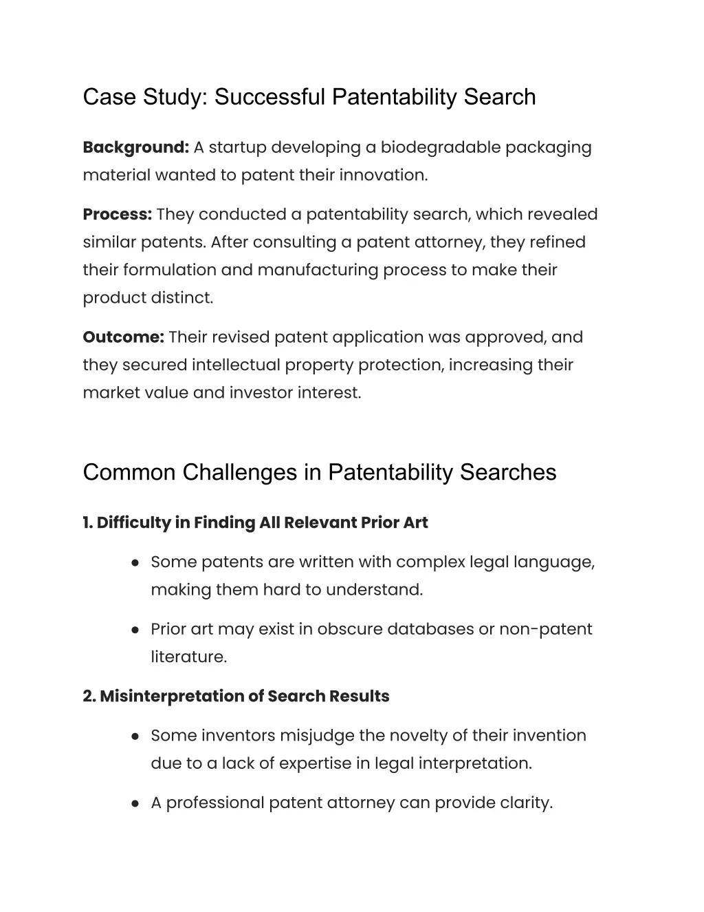 case study successful patentability search