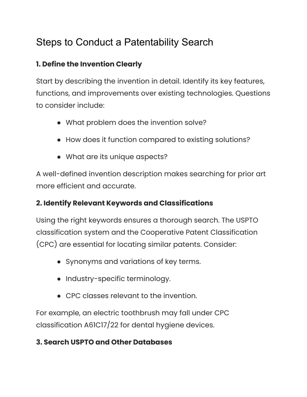 steps to conduct a patentability search