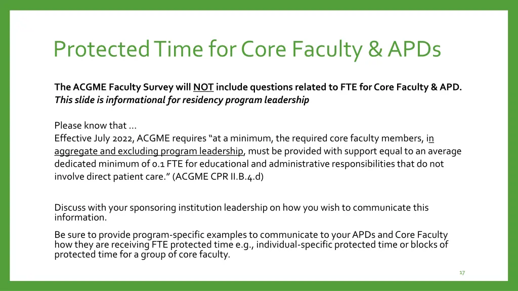 protected time for core faculty apds