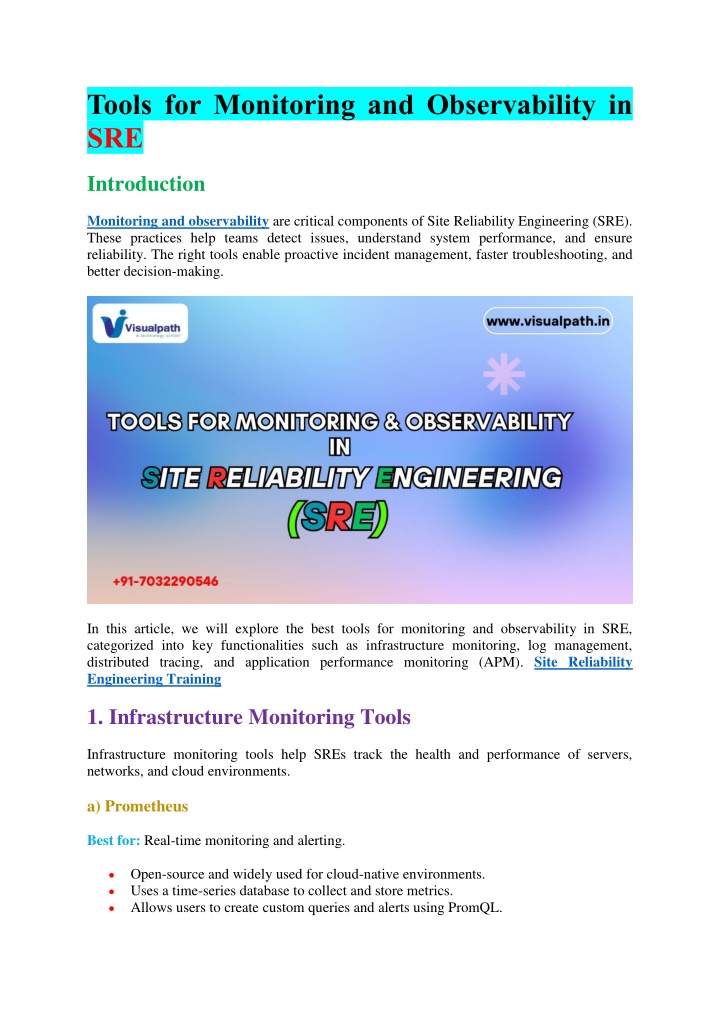 tools for monitoring and observability in sre