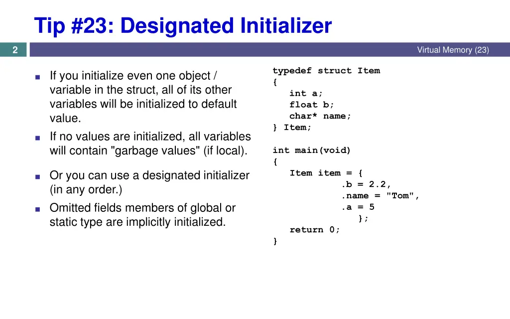 tip 23 designated initializer