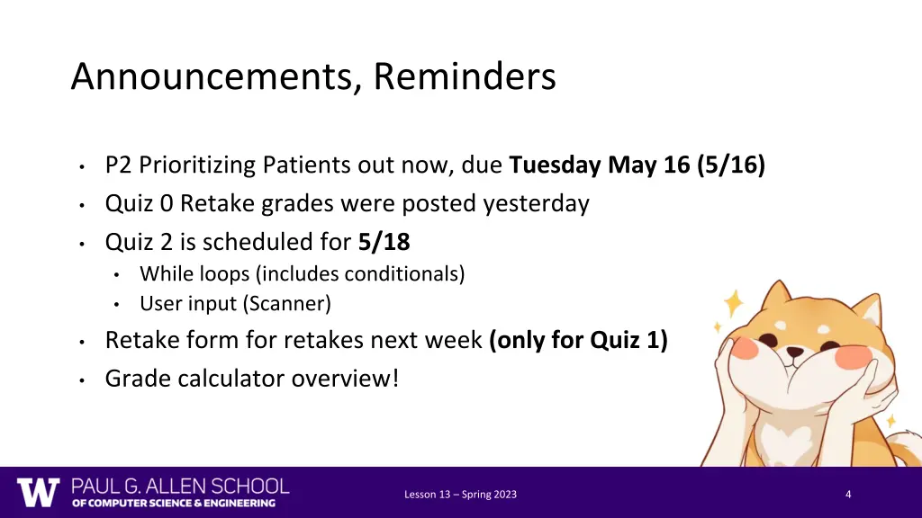 announcements reminders