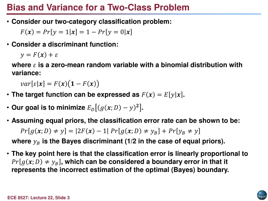 bias and variance for a two class problem