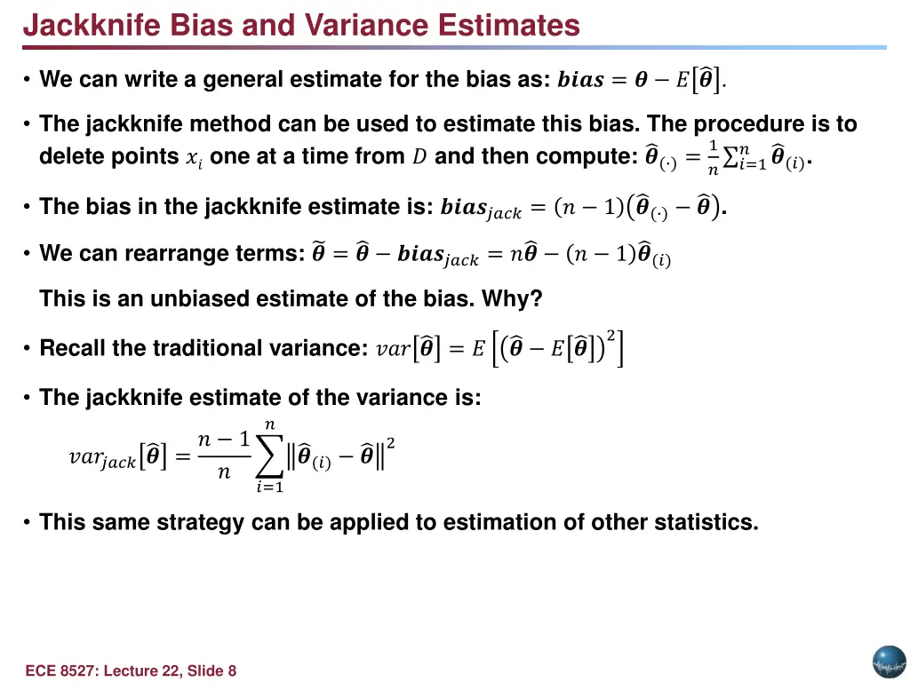 jackknife bias and variance estimates