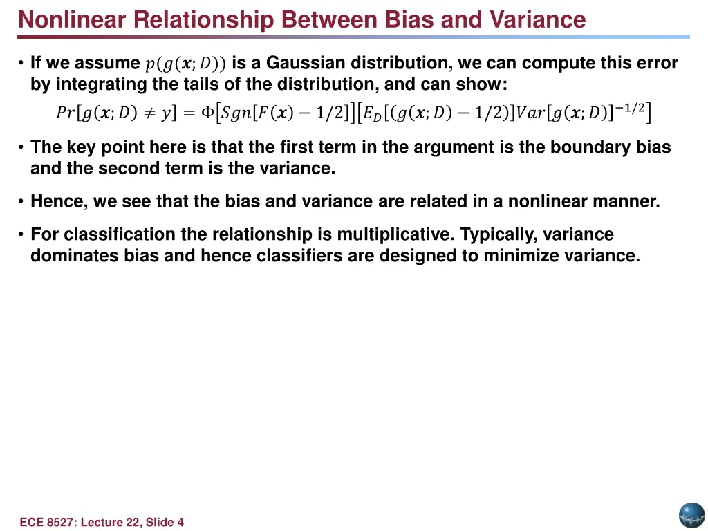nonlinear relationship between bias and variance