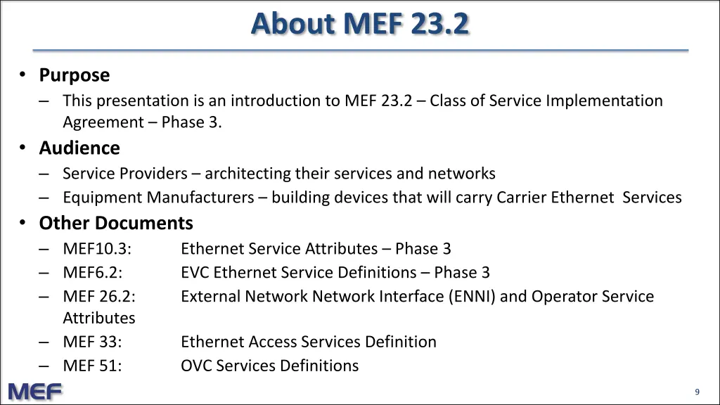 about mef 23 2