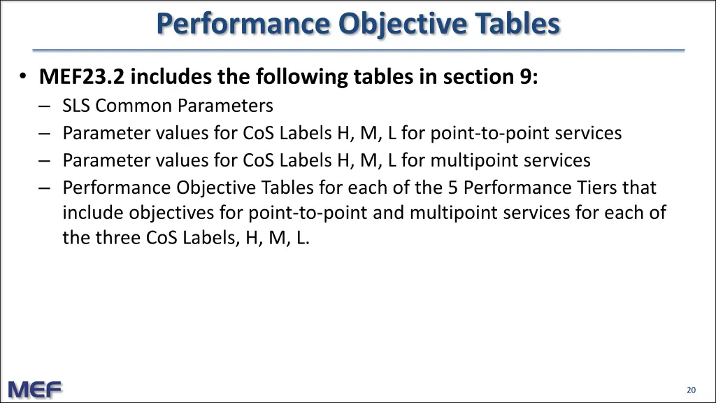 performance objective tables