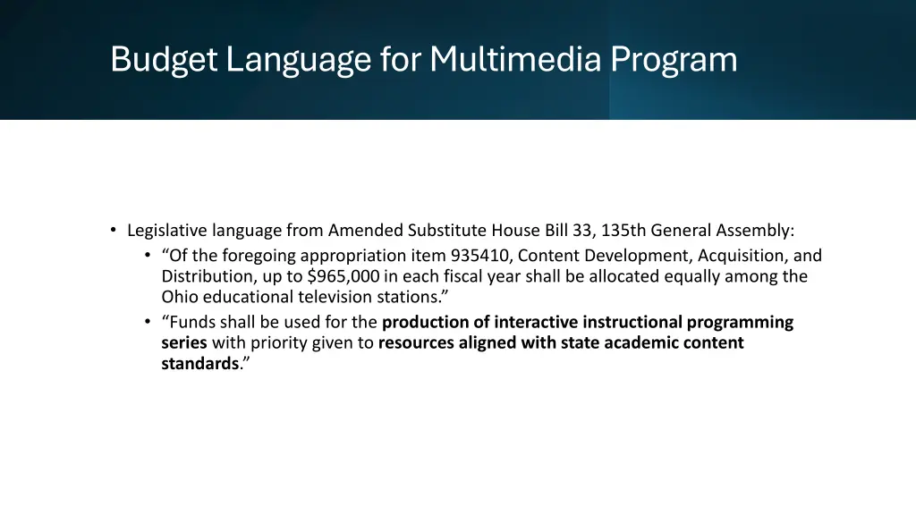 budget language for multimedia program