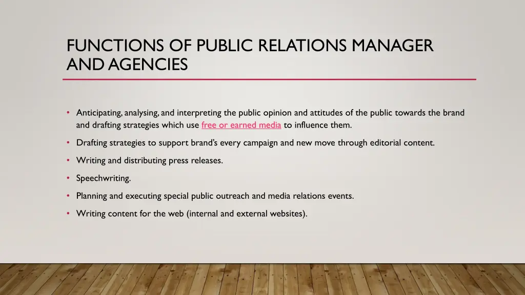 functions of public relations manager and agencies