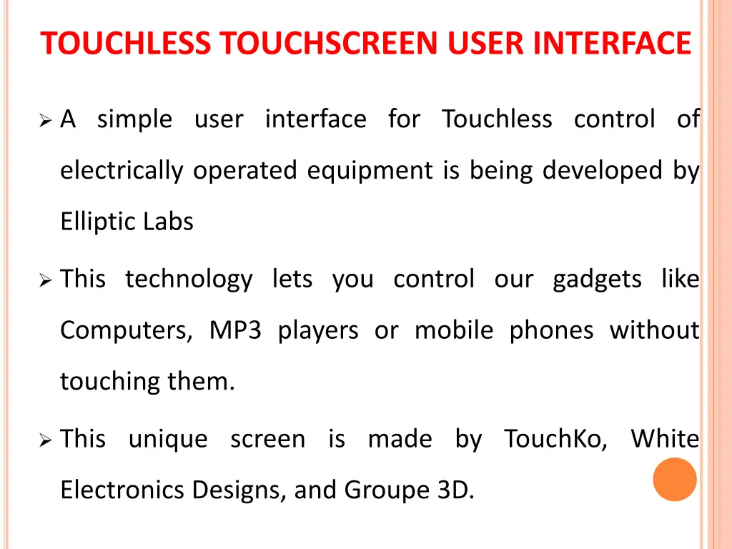 touchless touchscreen user interface
