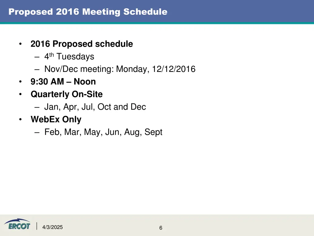 proposed 2016 meeting schedule