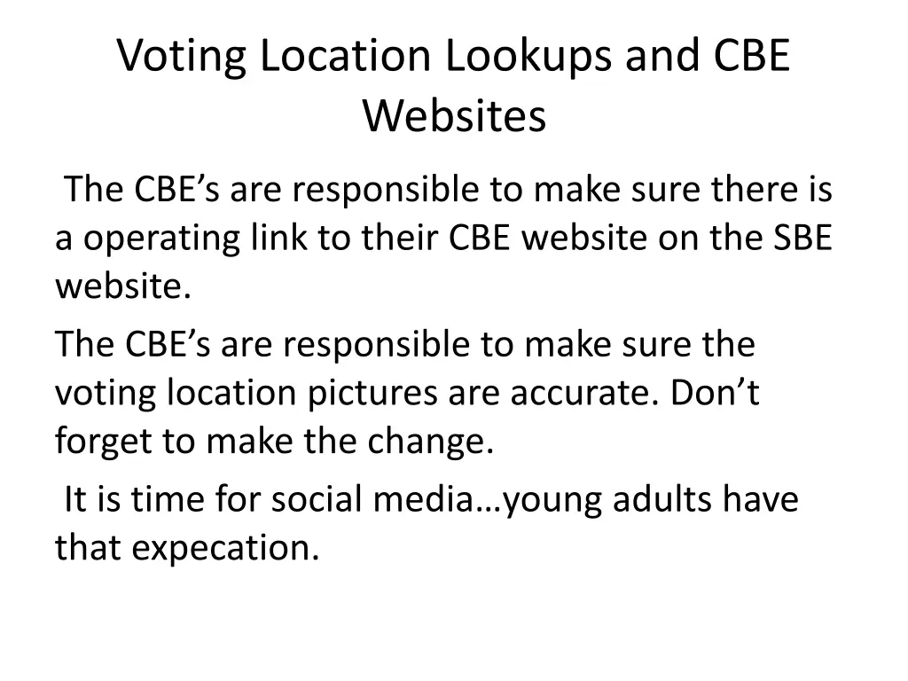 voting location lookups and cbe websites