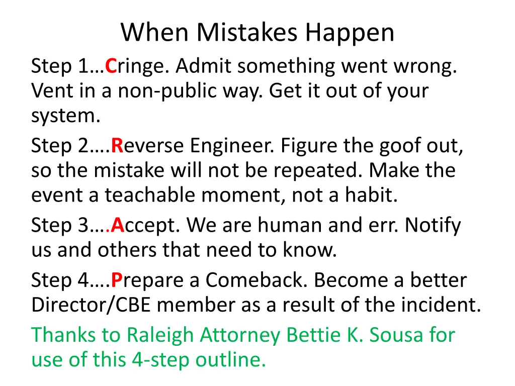 when mistakes happen step 1 c ringe admit