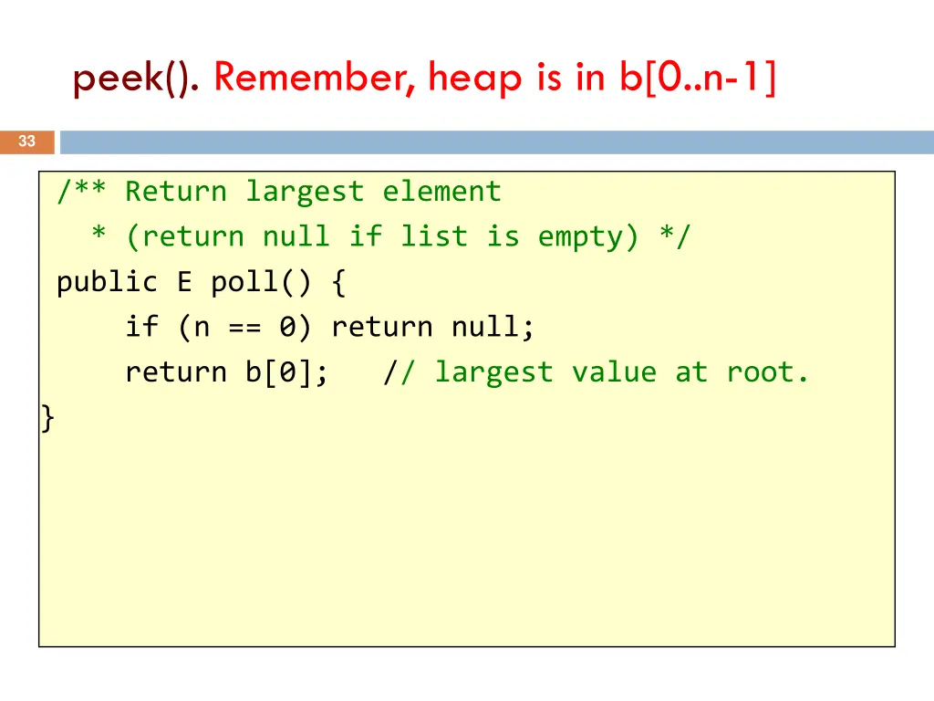 peek remember heap is in b 0 n 1