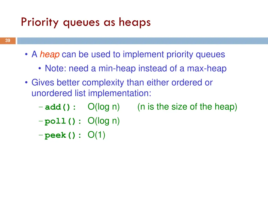 priority queues as heaps