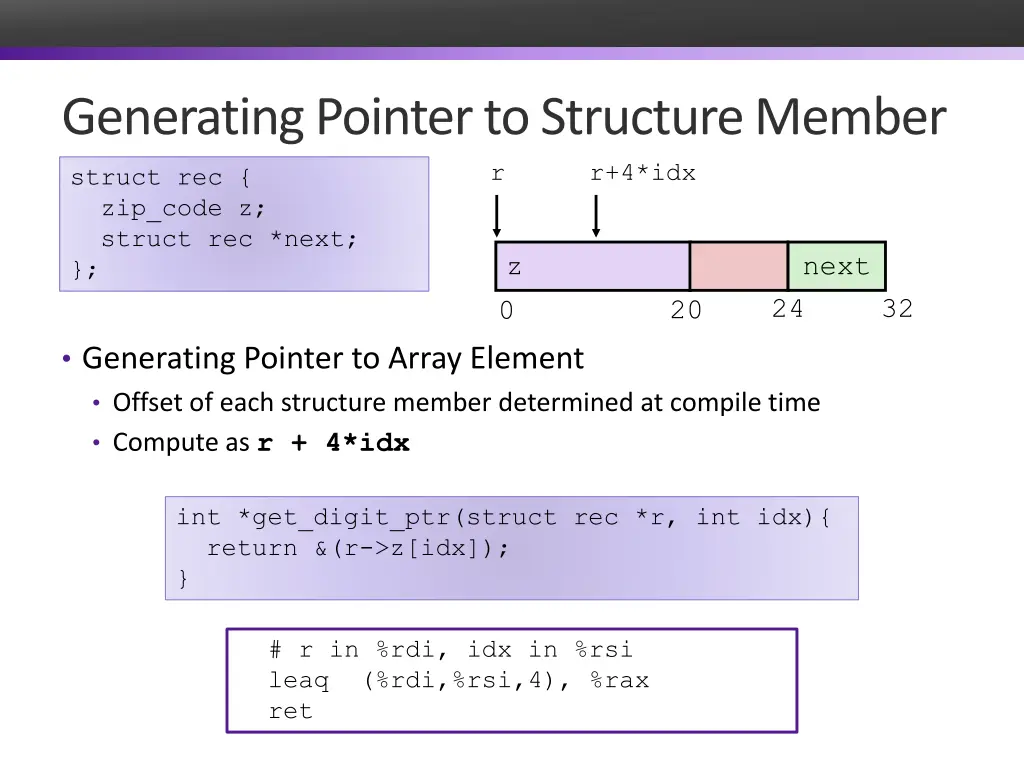 generating pointer to structure member r struct