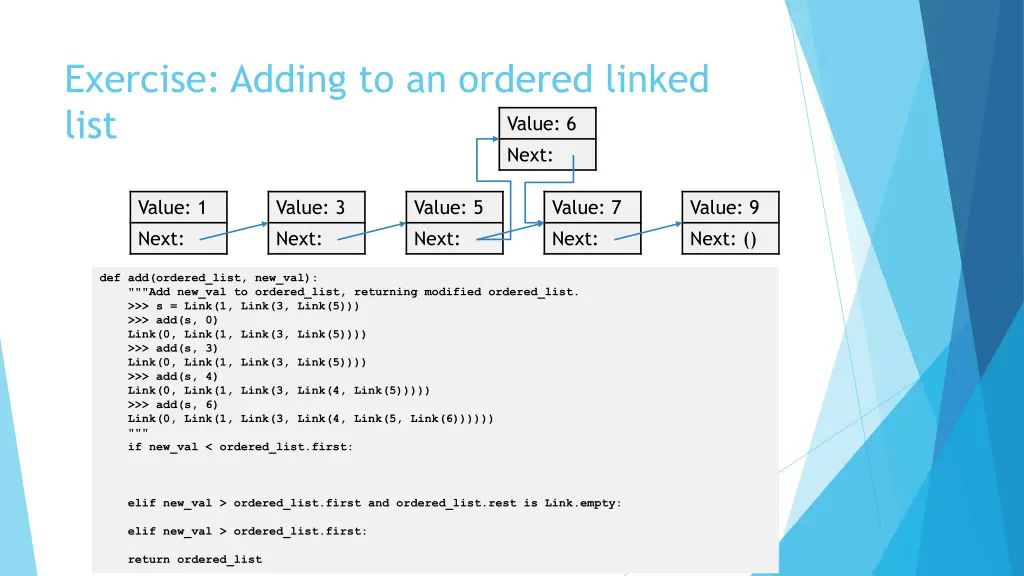 exercise adding to an ordered linked list