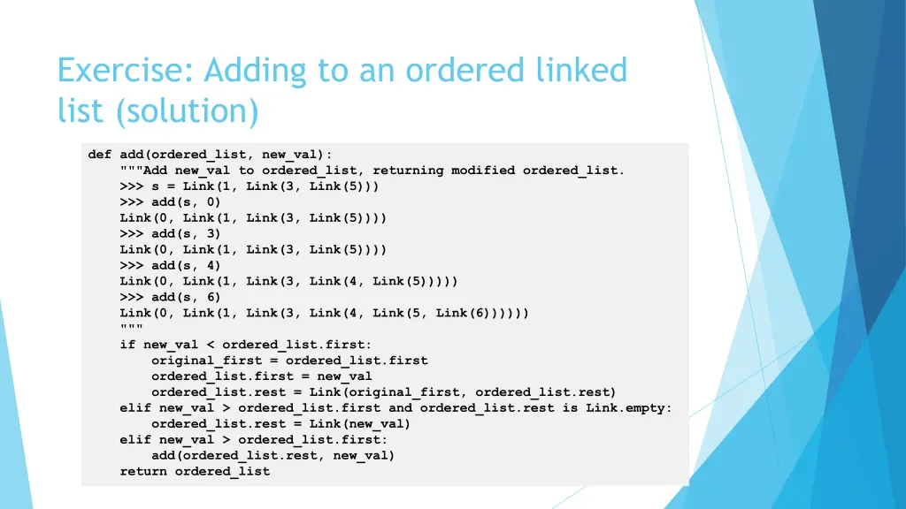 exercise adding to an ordered linked list solution