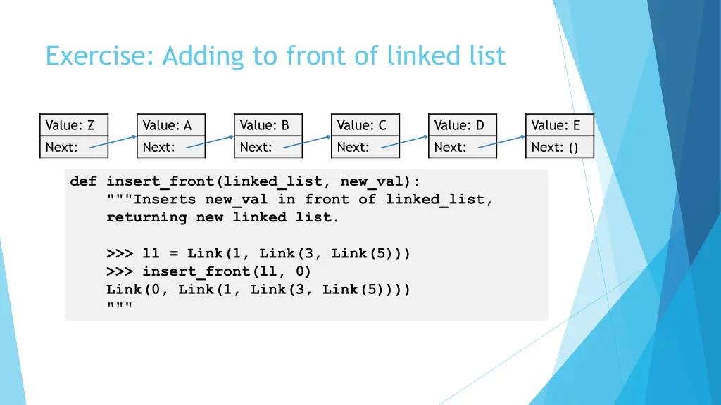 exercise adding to front of linked list