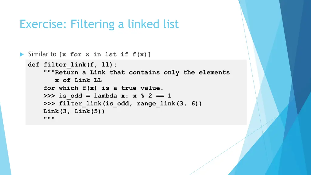 exercise filtering a linked list