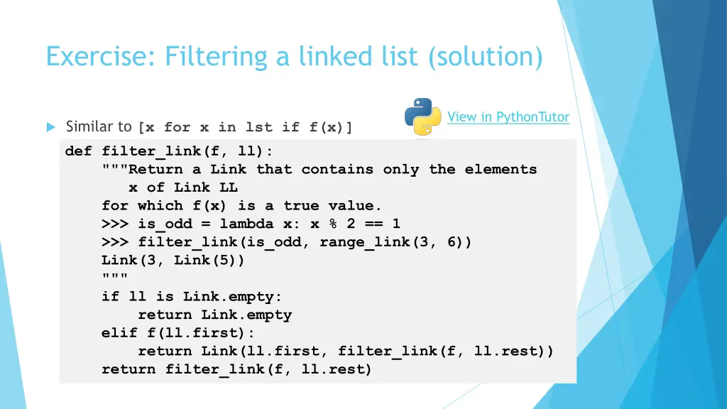 exercise filtering a linked list solution