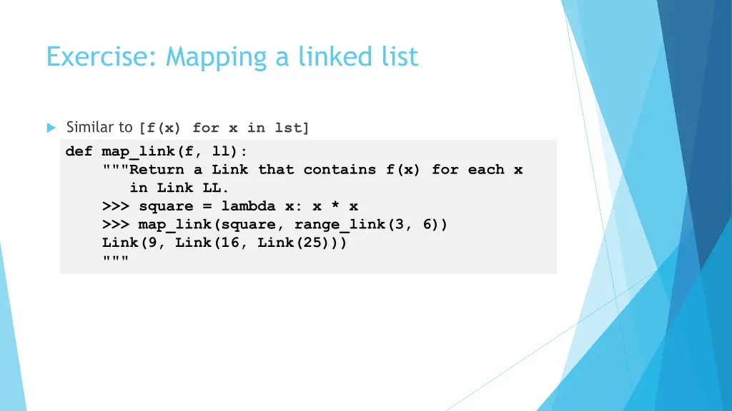 exercise mapping a linked list