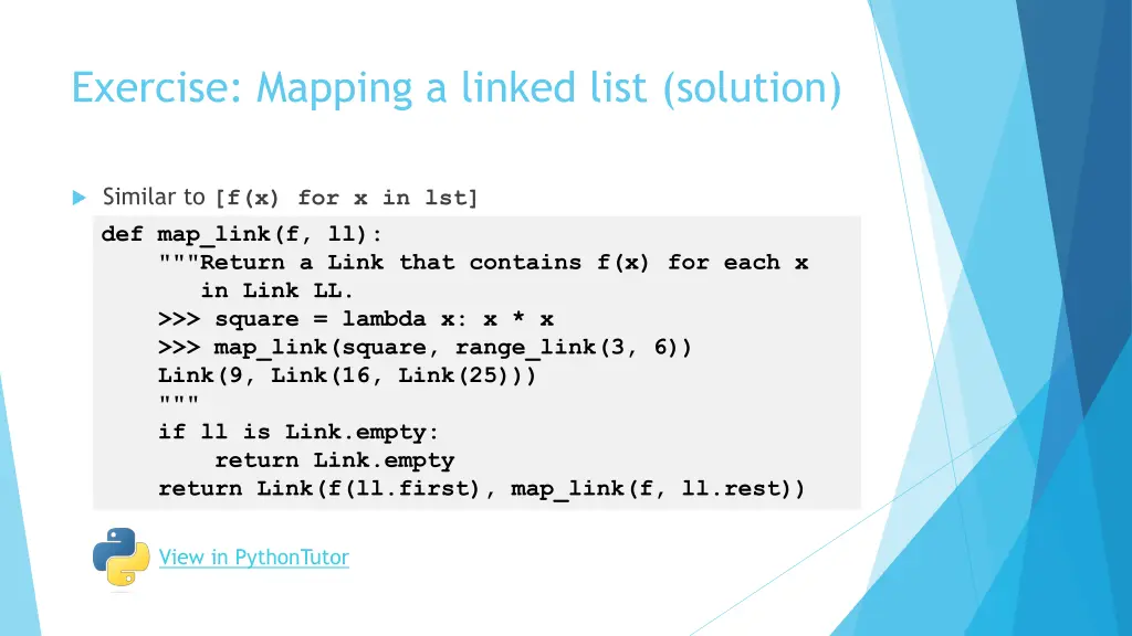 exercise mapping a linked list solution