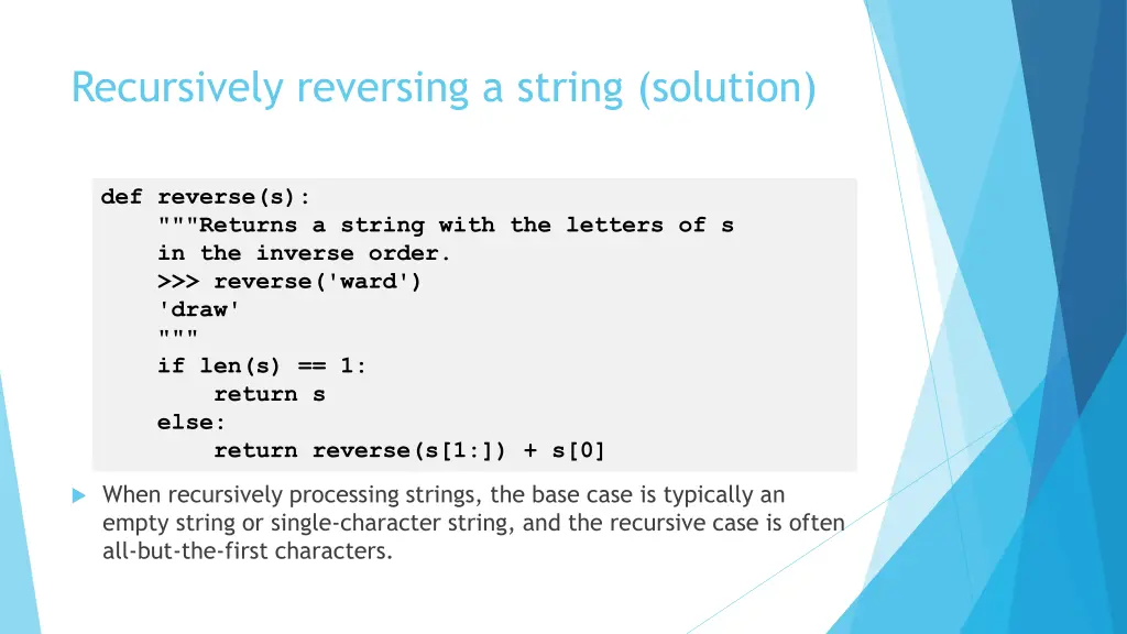 recursively reversing a string solution