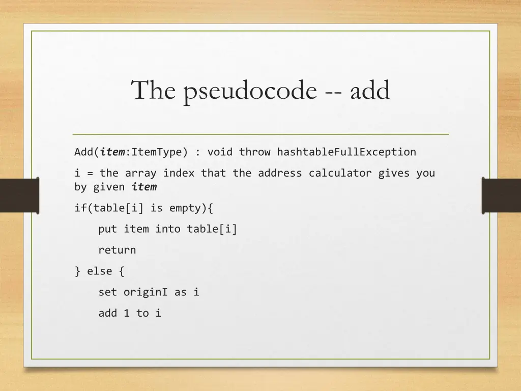the pseudocode add