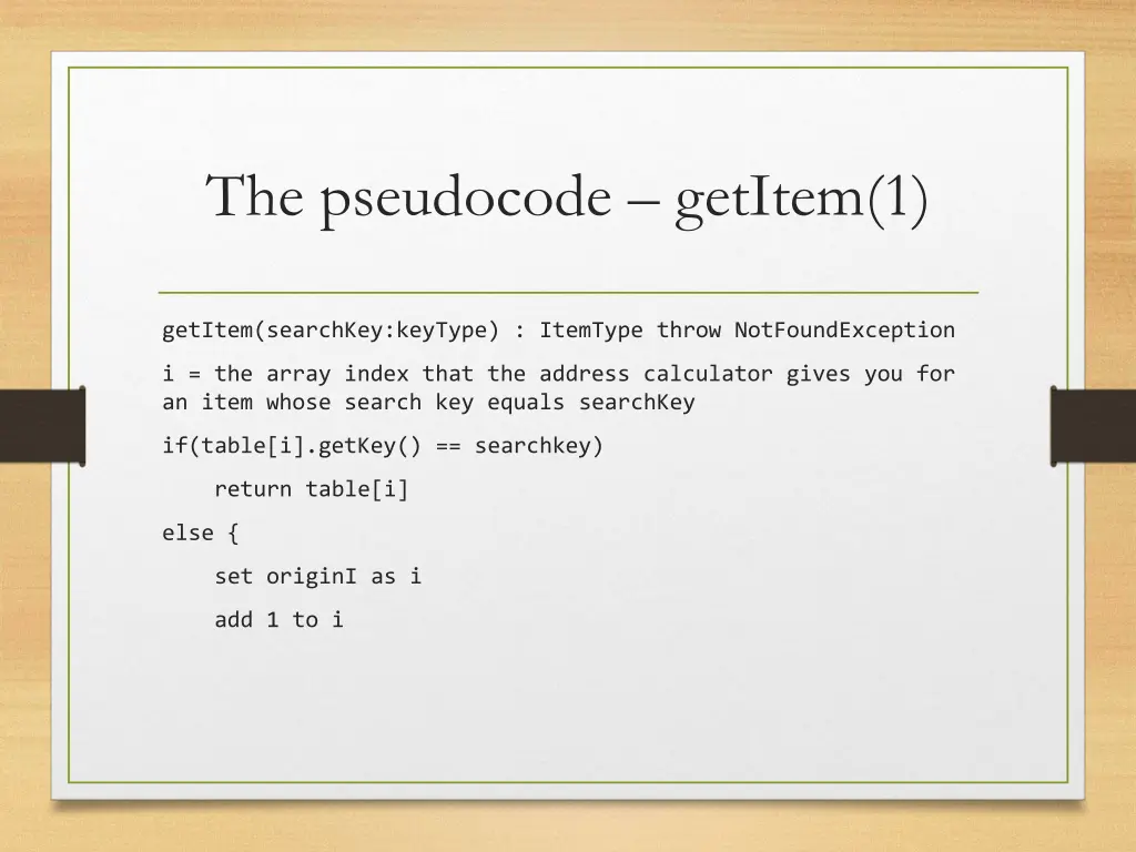 the pseudocode getitem 1