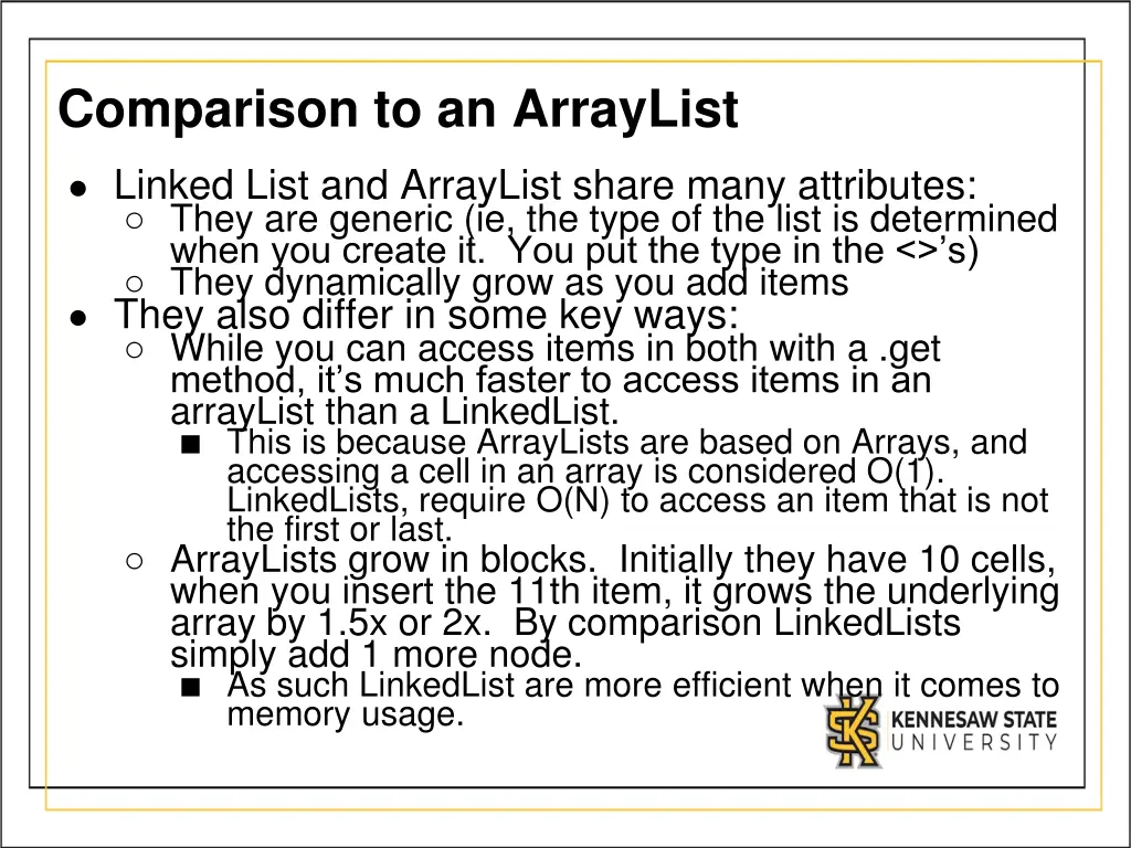 comparison to an arraylist