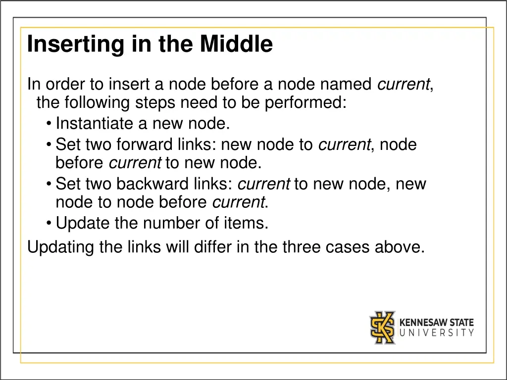 inserting in the middle