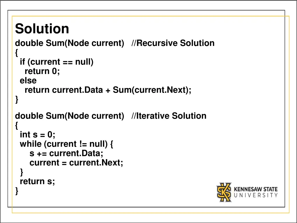 solution double sum node current recursive