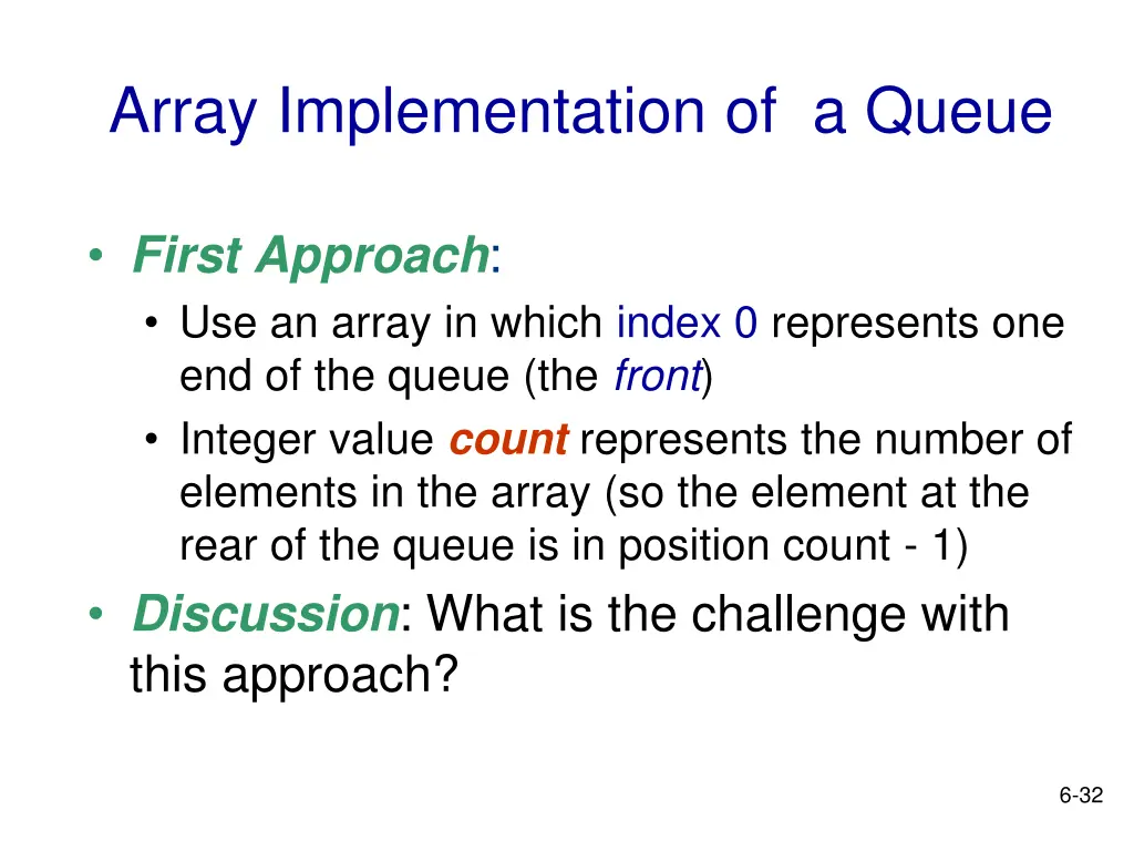 array implementation of a queue