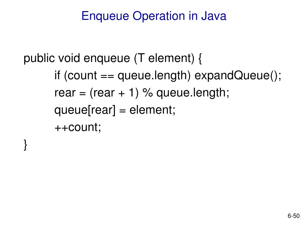enqueue operation in java