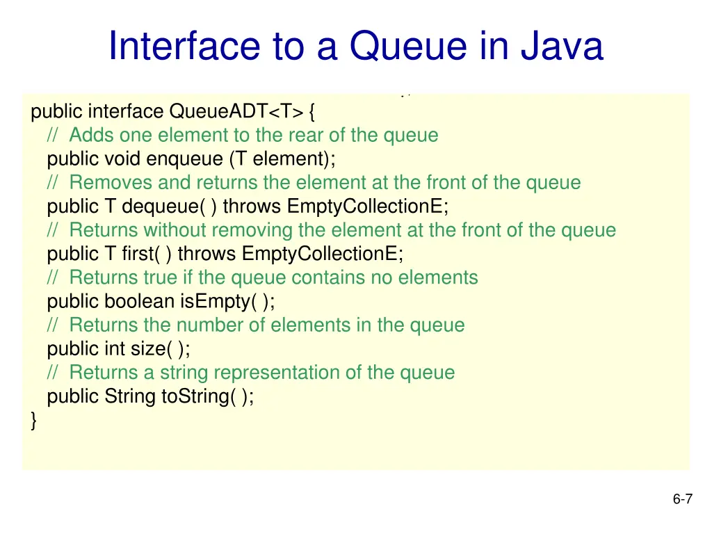 interface to a queue in java