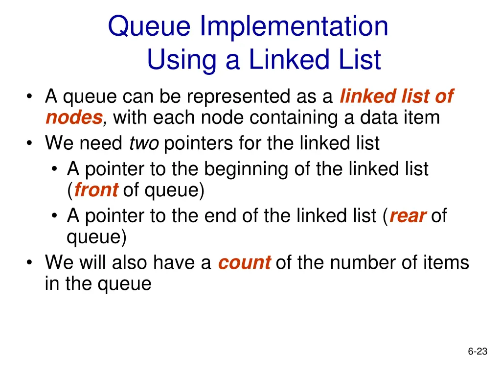 queue implementation using a linked list a queue